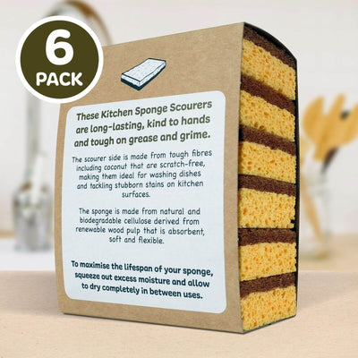 Natural Coconut & Cellulose Sponge Scourers (Pack of 6)