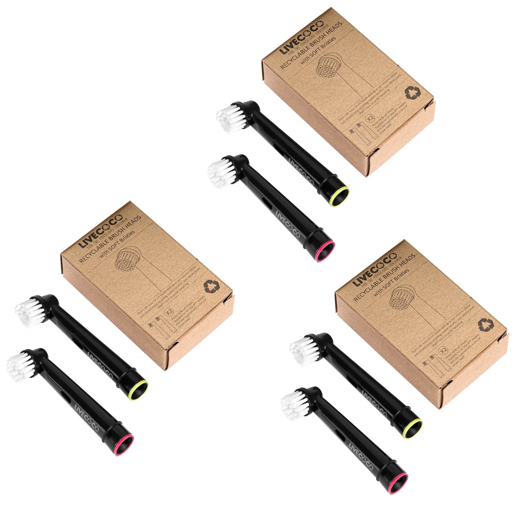 Recyclable Brush Heads (SOFT Bristles) OralB* Compatible LiveCoco